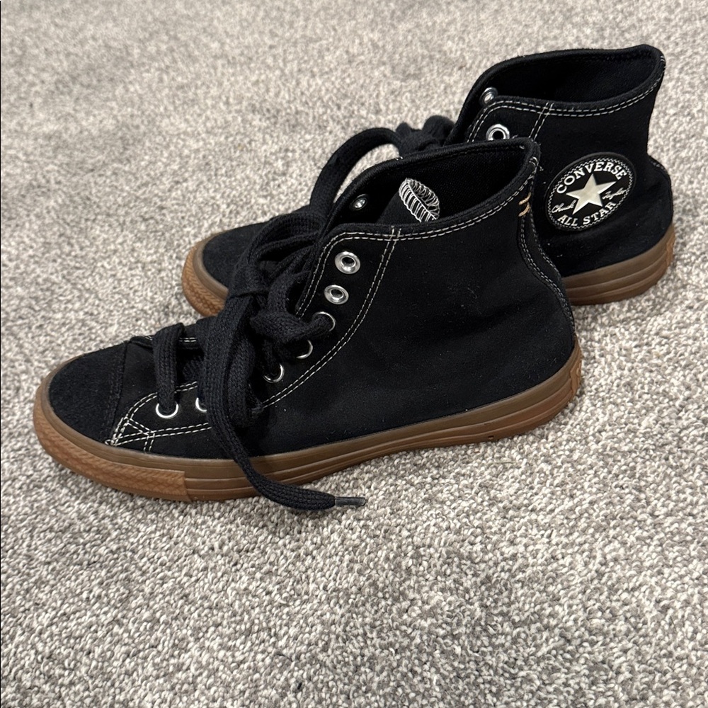 Converse Black Canvas High-Tops with Brown Soles